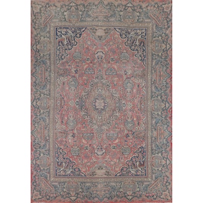 Animals Pink Kashmar Persian Vintage Area Rug Hand-Knotted Wool Carpet - 9'5"x 12'9"