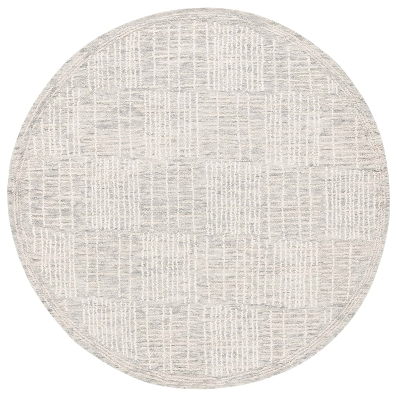 SAFAVIEH Handmade Abstract Anoek Checkered Wool Rug - 6' Round - Grey/Ivory