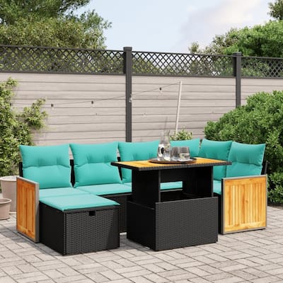vidaXL Patio Sofa Set with Cushions Outdoor Furniture 7 Piece Poly Rattan - 21.7 x 24.4 x 27.2