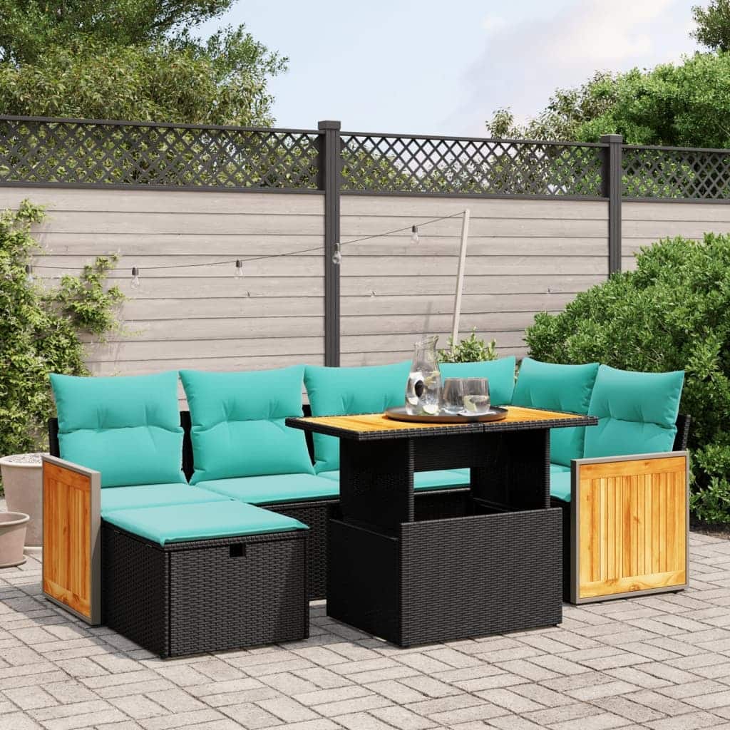 vidaXL Patio Sofa Set with Cushions Outdoor Furniture 7 Piece Poly Rattan - 21.7 x 24.4 x 27.2