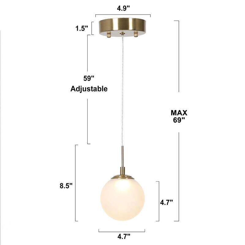 1-Light Modern Globe Glass LED Pendant Lights Kitchen Island Lights for Dining Room