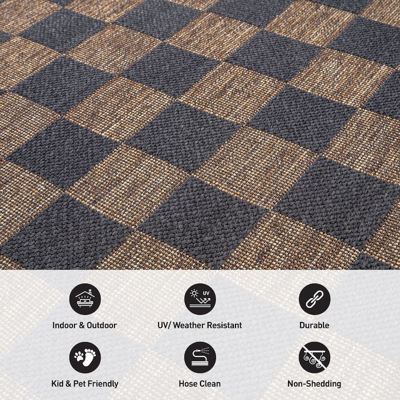 World Rug Gallery Checkered Indoor/Outdoor Flat Woven Area Rug