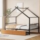 preview thumbnail 27 of 50, Twin/Full Size Metal House Bed with Two Drawers on Wheels, Kids Platform Bed with Roof Frame Full - Black