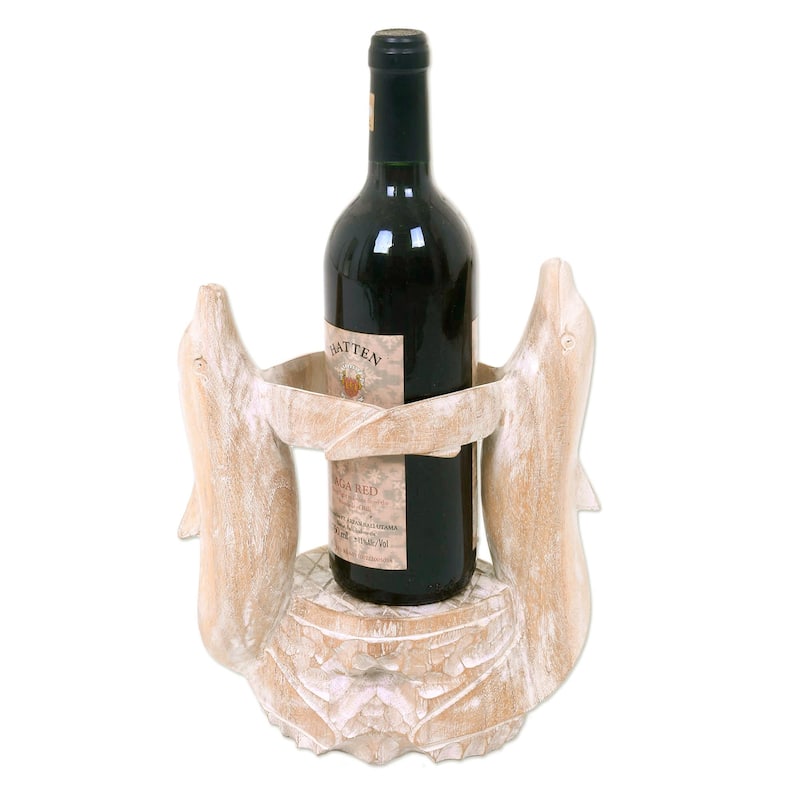 Novica Handmade Dolphins Waltz Wood Bottle Holder