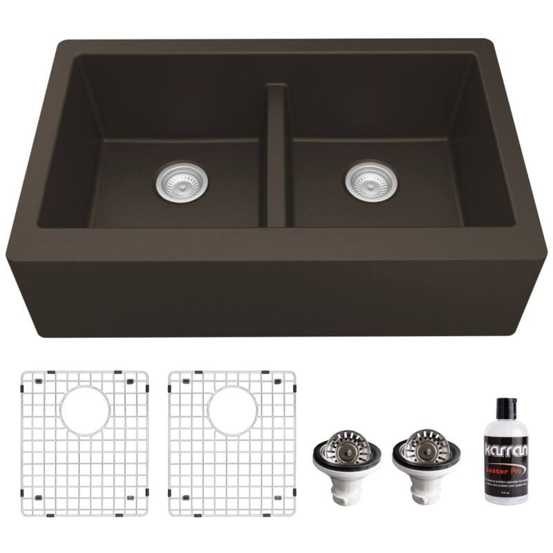 Karran USA QA-750-PK1 Quartz QA 34" Farmhouse Double Basin Quartz - Brown