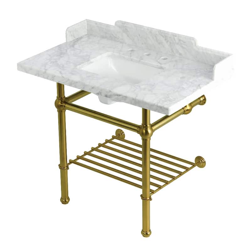 Kingston Brass LMS3630MBSQB-P-SET Pemberton 36" Rectangular Brass, - Marble White / Brushed Brass