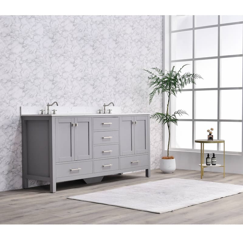 Prismosaic 72 in. Lunar Gray Vanity with Countertop & Splash,Double Sinks