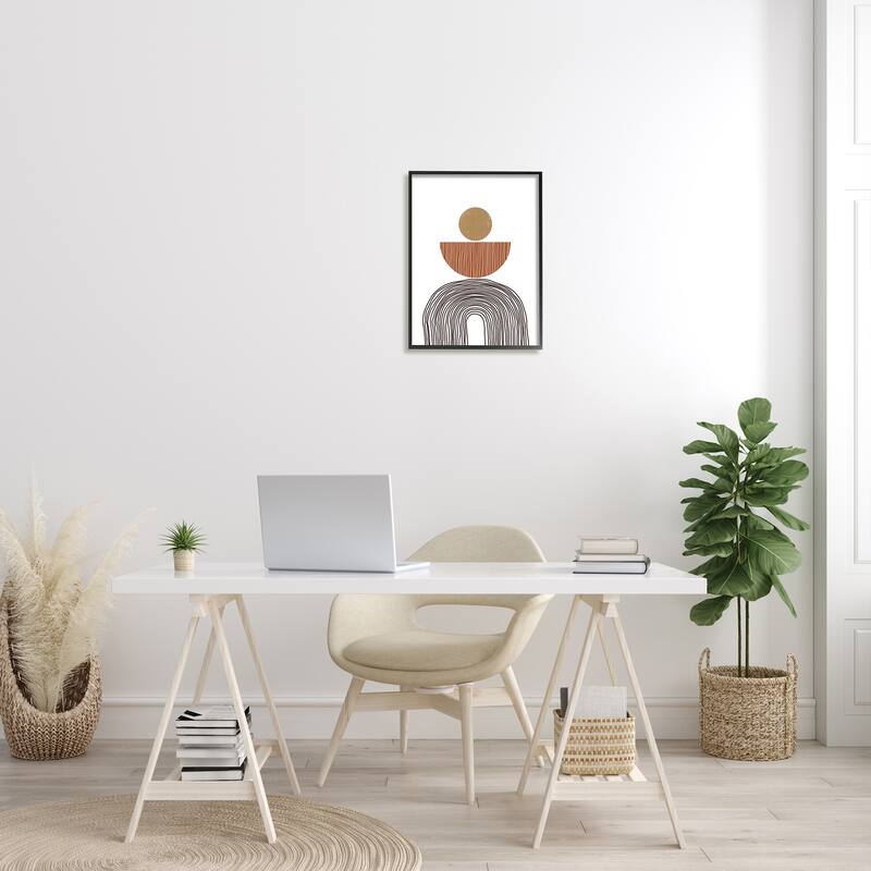 Stupell Boho Shapes Stacked Abstract Round Curves Brown White Framed Wall Art