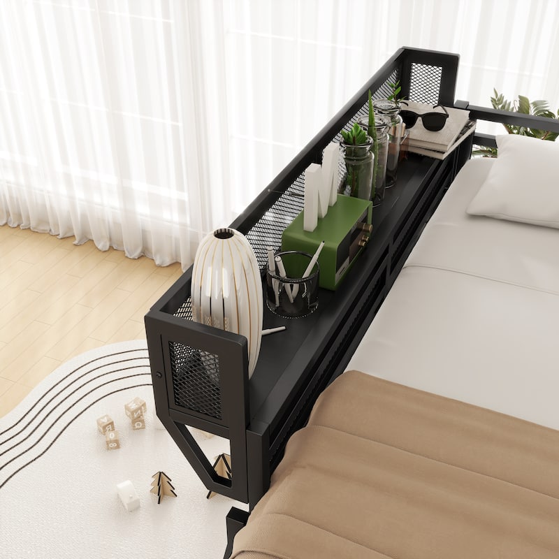 Metal Loft Bed Frame with Storage Shelves for Upper, Loft Bed with Ladder, High Loft Bed for Kids Teens