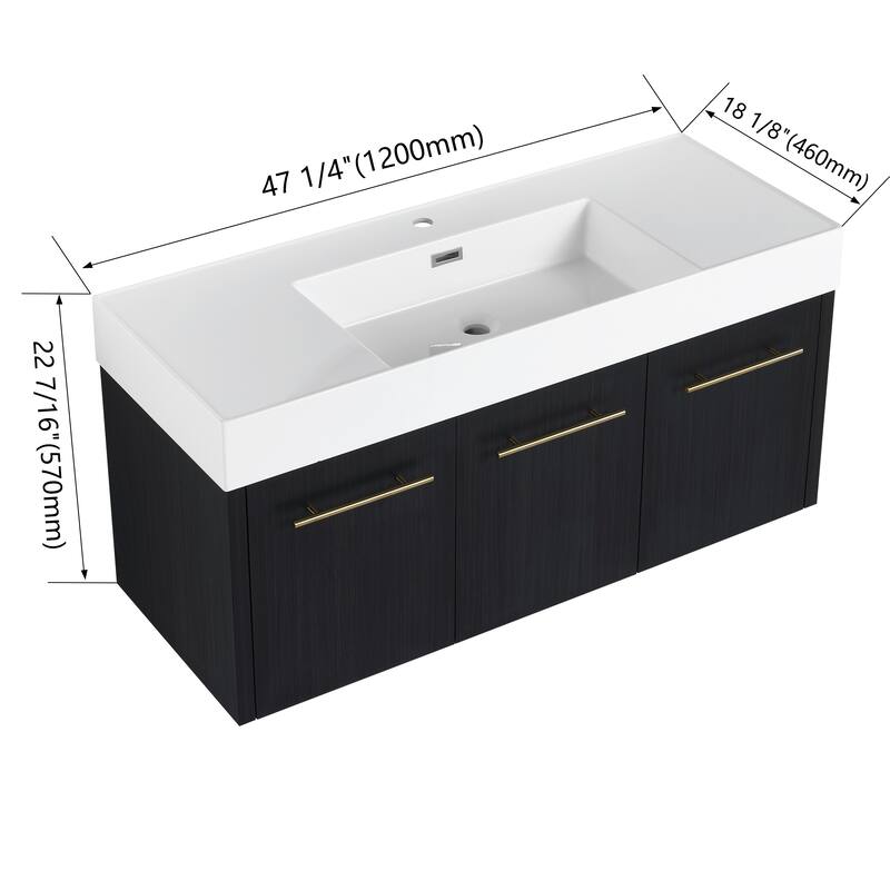 GDFStudio - Blair Wall-Mounted Bathroom Vanity with Thick-Edge Resin Sink