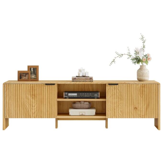 63" Modern TV Stand With Storage, Wooden Low Console Table