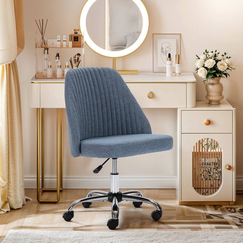 Chic Channel Tufted Back Fabric Vanity Swivel Task Chair Office Chair for Home & Make-up - Blue