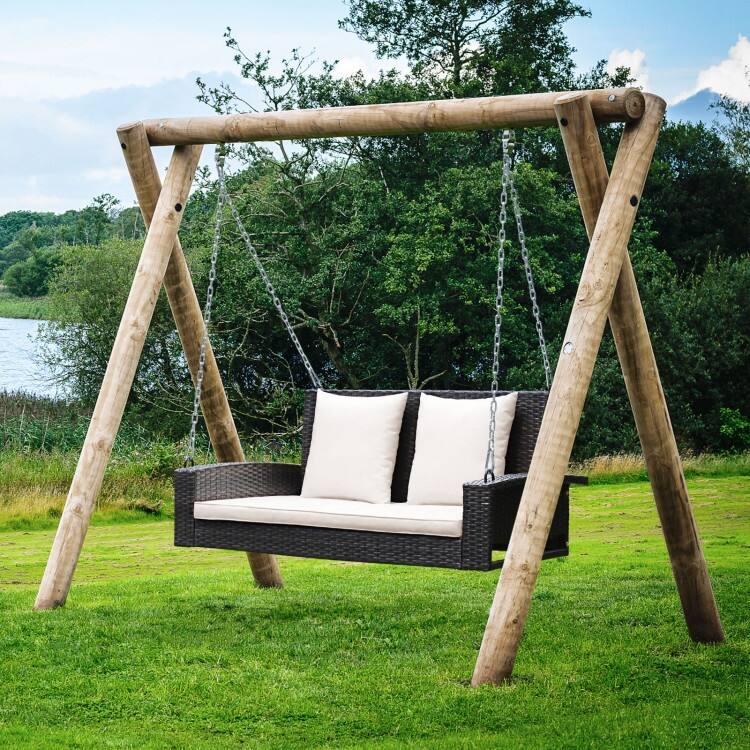 2-Person Wicker Hanging Porch Swing with 2 Back Cushions and 1 Seat Cushion - 50" x 22" x 20.5" (L x W x H)