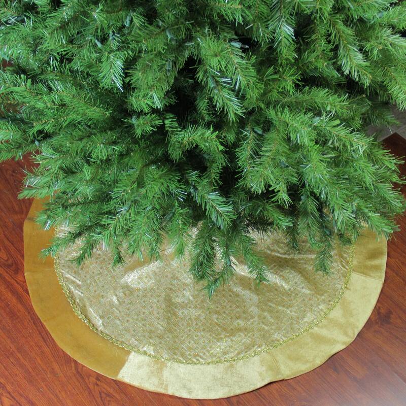 48" Gold Glittered Star Christmas Round Tree Skirt - 48
