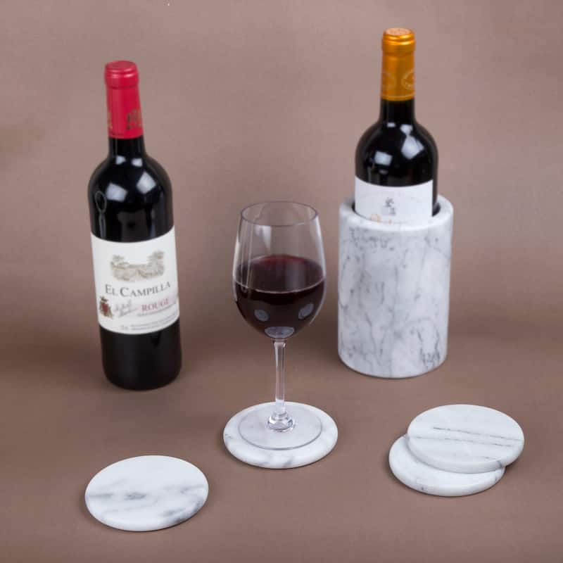 Creative Home White Marble Round Coaster Set (Set of 4)