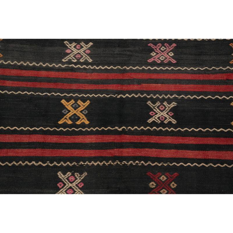 Hand Woven Oriental 100% Wool Carpet Southwestern Tribal Black Kilim Area Rug - 7' 9'' X 5' 11''