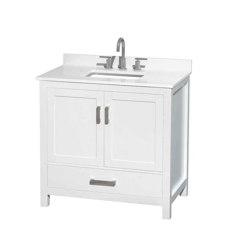 Sheffield 36-inch Single Vanity, 3 Hole Quartz Top - White, Chrome Trim, White Quartz Top