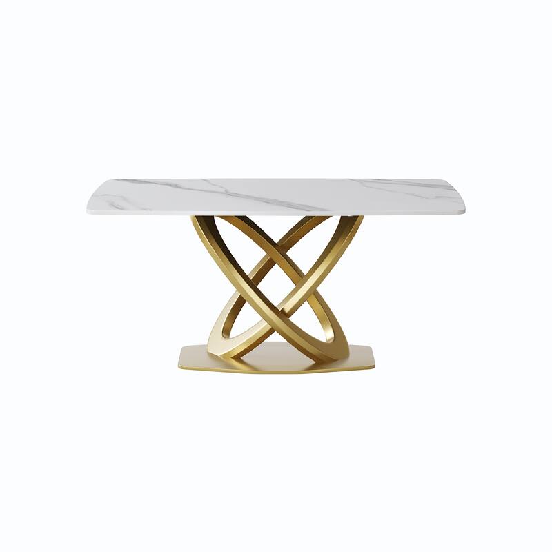 63'' Rectangle Dining Room Table with X-Shape Gold Pedestal Table for Kitchen/Living Room(Table Only)