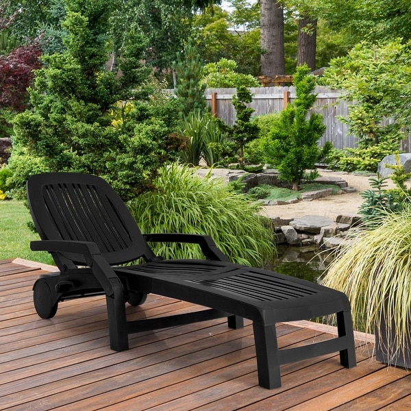 Gymax Patio Adjustable Chaise Lounge Chair Folding Sun Lounger