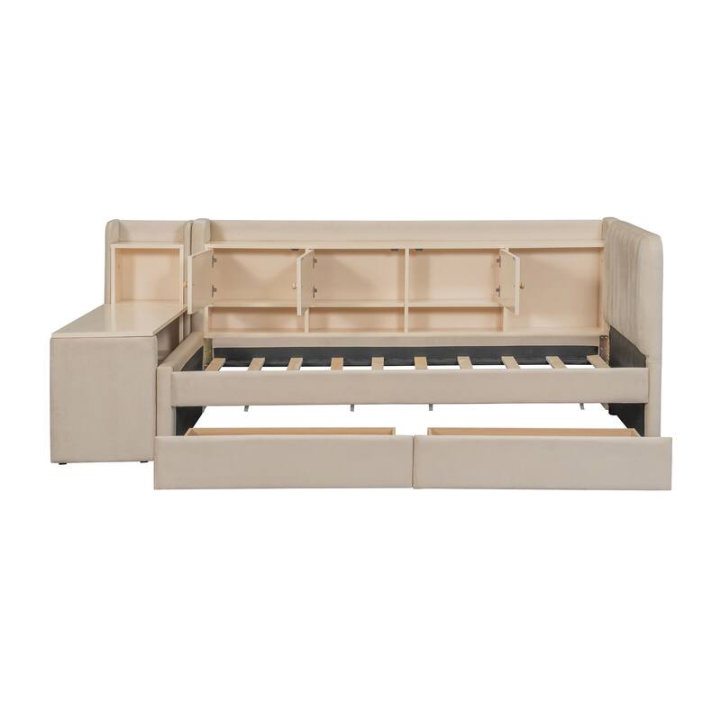 Twin Size Upholstered Daybed with Multiple Storage Options