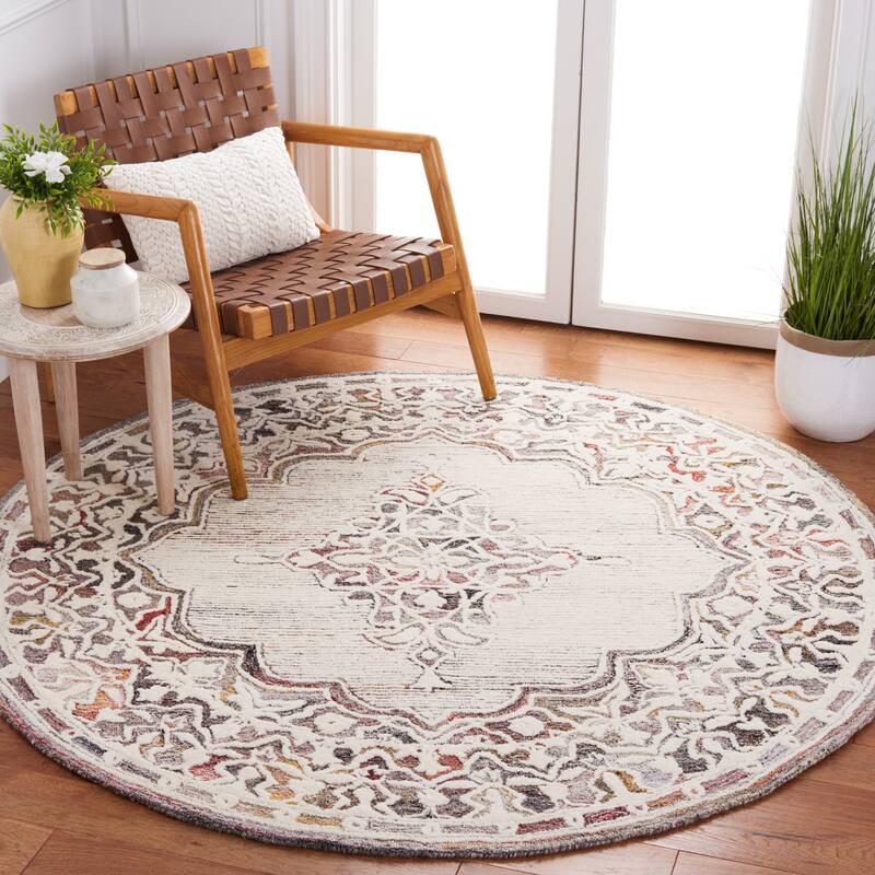 SAFAVIEH Handmade Metro Tallina French Country Wool Rug - 6' Round - Red/Ivory