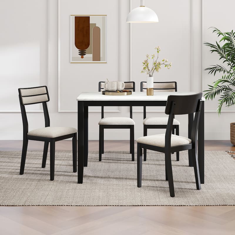 Set of 4 Upholstered Dining Chairs with Padded Seat and Rubber Wood Legs for Kitchen and Dining Room