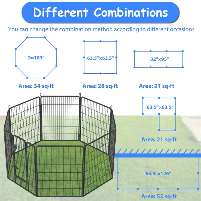 40" Heavy Duty Outdoor Dog Playpen - 8-Panel Metal Fence with Doors for Large Dogs, Ideal for Yard, Camping & Temporary Use