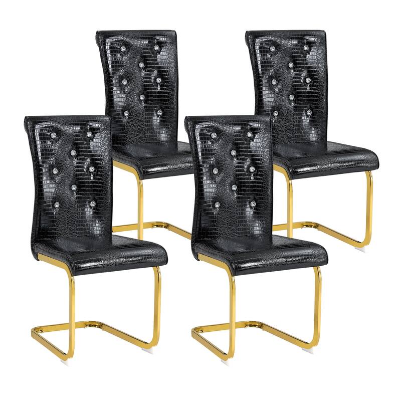 Retro Alligator-Embossed Faux Leather Dining Chairs with Crystal Buckle, Accent Upholstered Kitchen Chairs