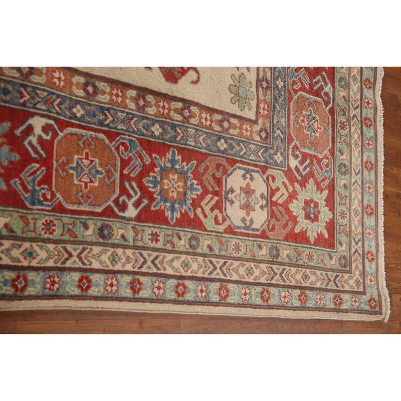 Geometric Kazak Oriental Area Rug Hand-Knotted Traditional Wool Carpet - 8'5"x 11'4"