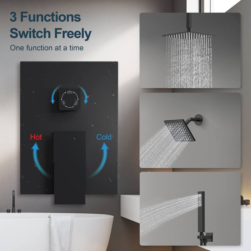 GRANDJOY 10" Dual Shower System with 2-Handle Waterfall Bathroom Sink Faucet Combo Set