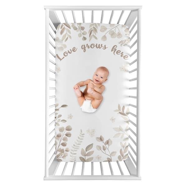 slide 2 of 4, Floral Leaf Boy Girl Photo Op Fitted Crib Sheet - Ivory Beige Taupe Gender Neutral Boho Watercolor Botanical Flower Woodland