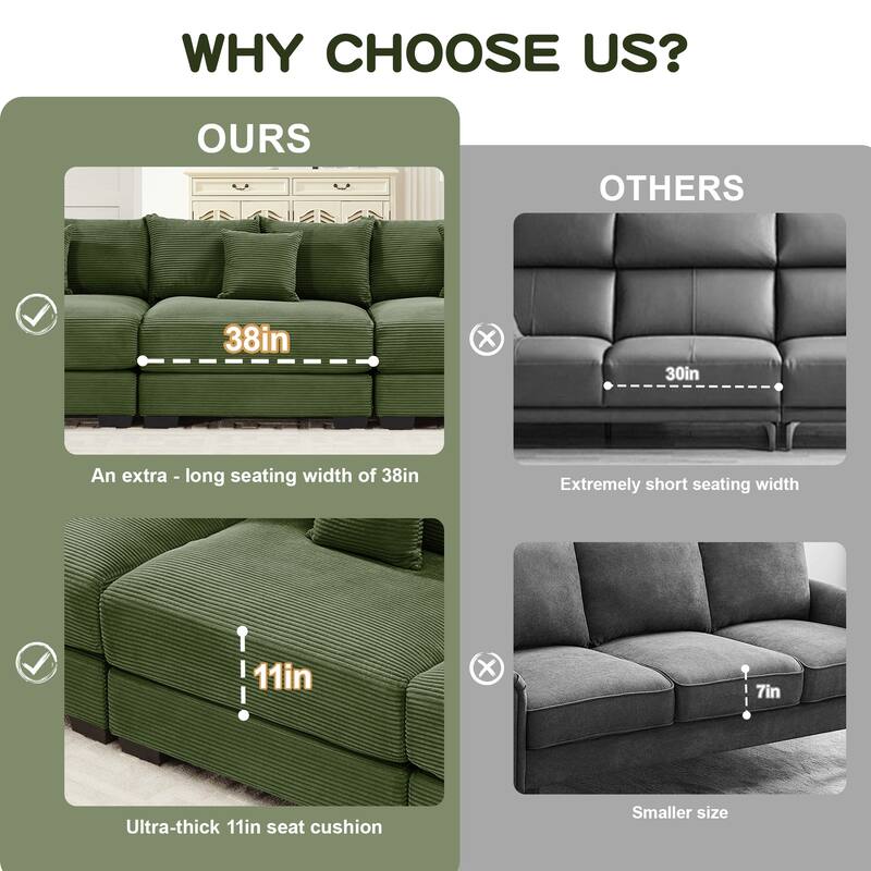 GDFStudio - Corduroy 3-Seater 79.1" Cloud Modular Sectional Couch with Ottoman