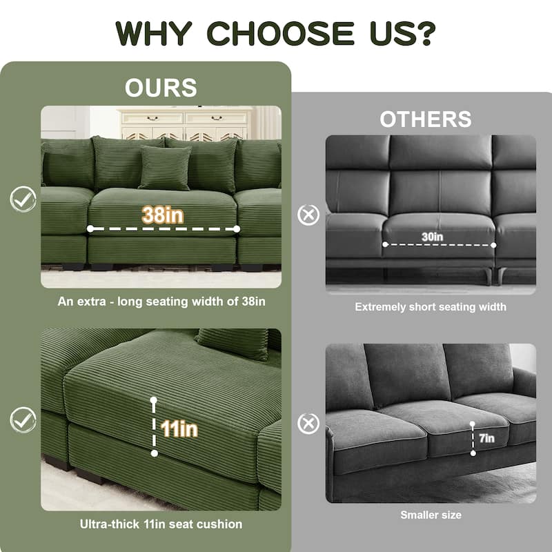 GDFStudio - Corduroy 4-Seater 170" Cloud Sofa Couch with Extra-Thick Armrests