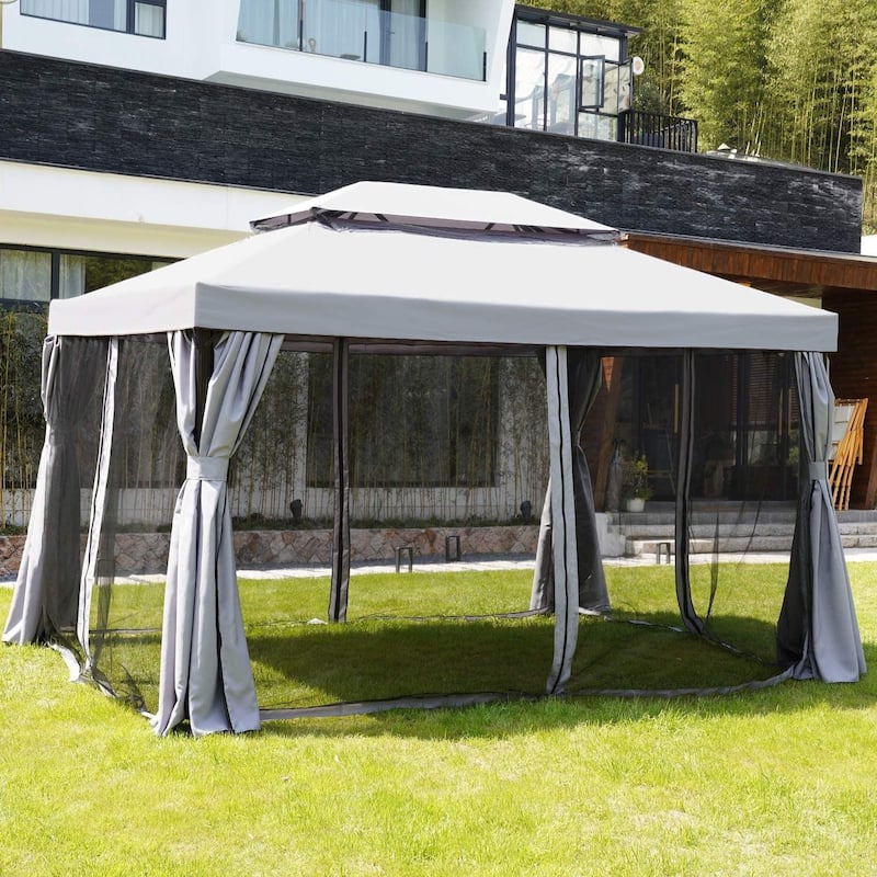 Grand Outdoor Patio 13 ft. W x 10 ft. D Steel Patio Gazebo with Mosquito Netting and Shade Curtains
