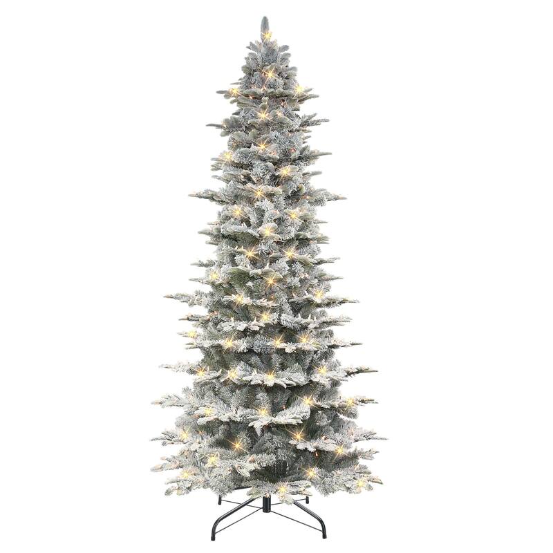9' Flocked Aspen Fir Medium Artificial Christmas Tree, Clear Lights - 9 Foot