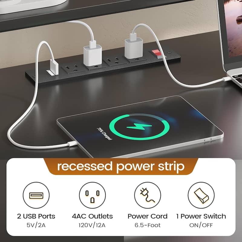 L Shaped Home Office Desk Computer desk File Drawer Power Outlet