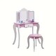preview thumbnail 1 of 6, Wooden Kids Vanity Makeup Table Set for Girls Princess Three-Fold Mirror Dresser - 27.1*16.1*39.1 Pink