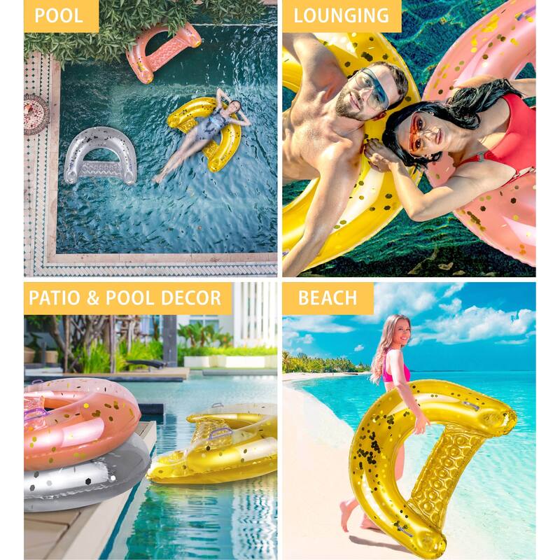 POZA Gold Inflatable Pool Float Chair Filled with Sparkle Confetti - 48 x 38 Inch