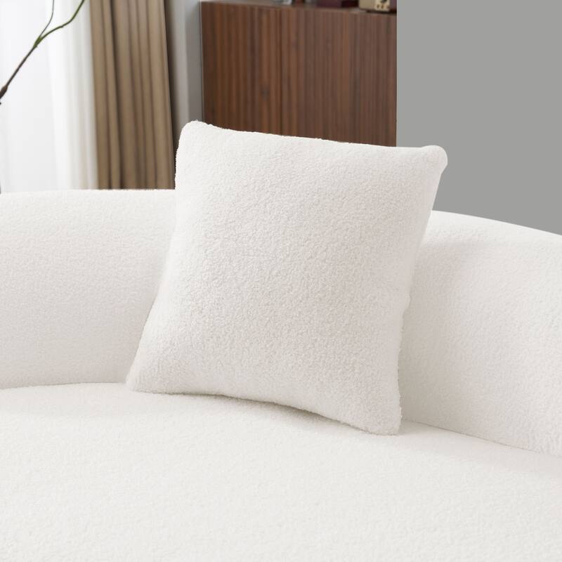 66.93 Inch Curved Loveseat, White Teddy Velvet, Foam+Spring, No-Assembly, 350 lbs Capacity