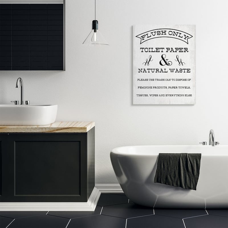 Stupell Flush Only Toilet Paper Rustic Bathroom Sign Canvas Wall Art Design By Daphne Polselli