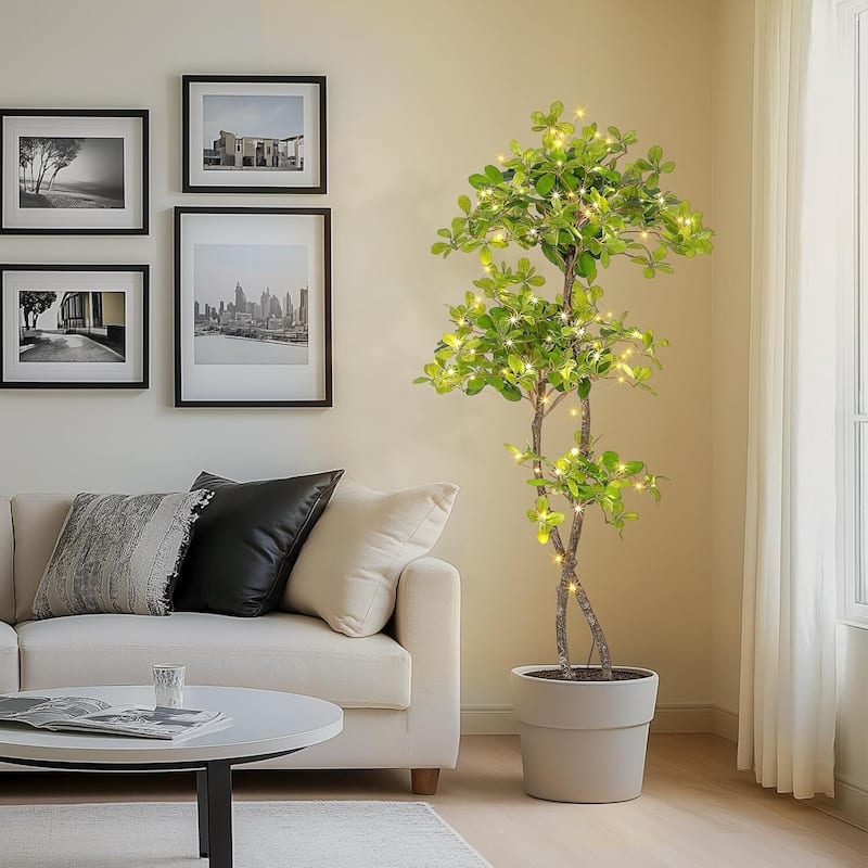 Artificial Olive Tree Plants with LED Lights in Plastic Pot
