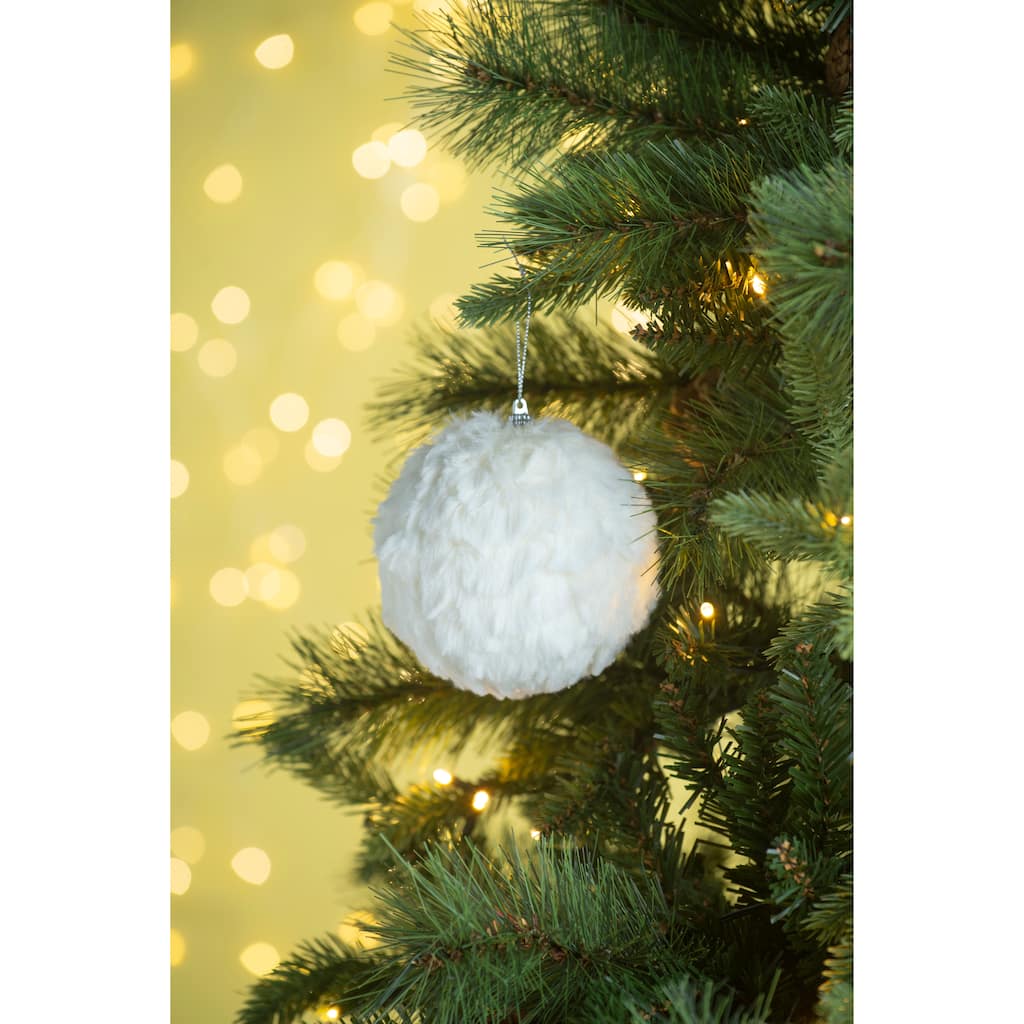 4" Cream Ruffle Ball Ornament, Decorative Hanging Ball Christmas Tree Ornaments for Holiday Party Decorations, Set of 6