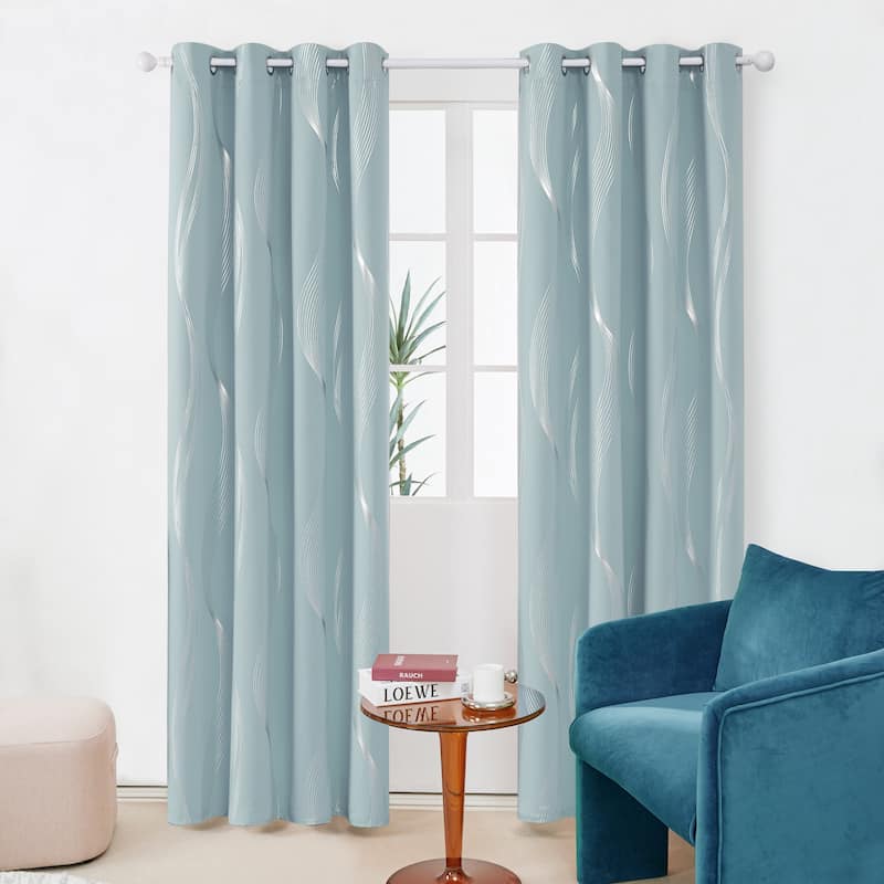 Deconovo Silver Wave 52 Width Curtain Panel Pair (2 Panel) - W52"x L72" - Sky Blue
