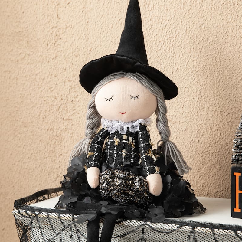 Glitzhome 29"H Halloween Fabric Dressed Witch or Pumpkin Sitter Decor