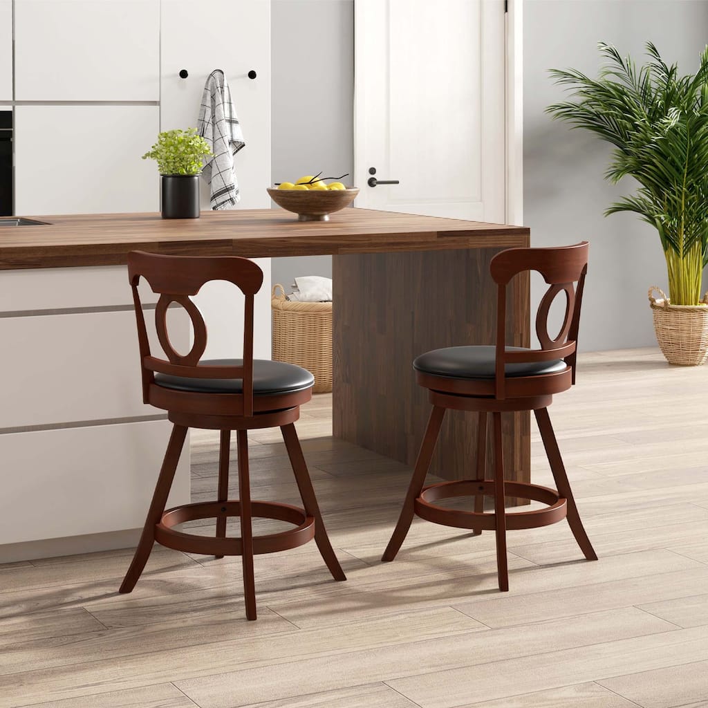 Set of 2 Bar Stools Swivel Counter/ Bar Height Chairs w/ Footrest