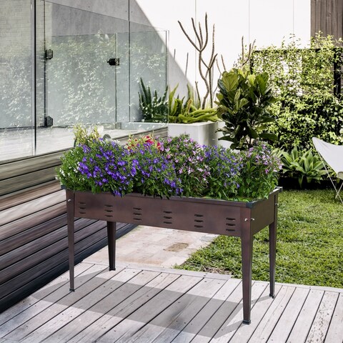 Brown Metal Rectangular Raised Garden Planter - 50" W x 22" D x 28" H