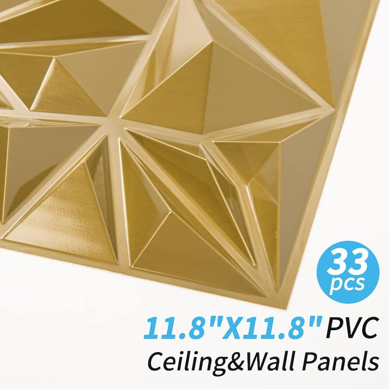 Art3d 33pcs 11.8"x11.8" PVC 3D Wall Tiles Ceiling Tiles Cover 32 Sq.Ft. - N/A