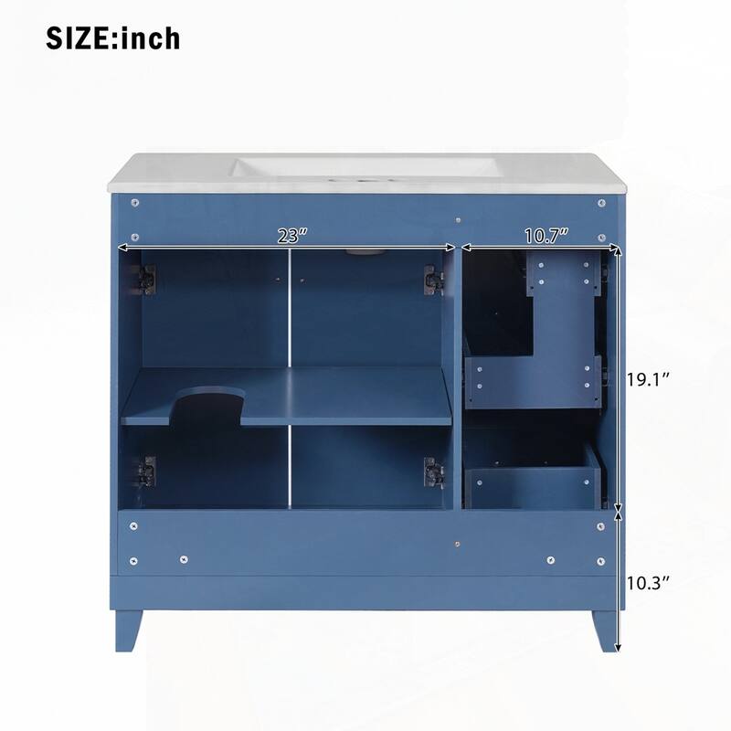 Bathroom Vanity with Ceramic Sink and Adjustable Shelves