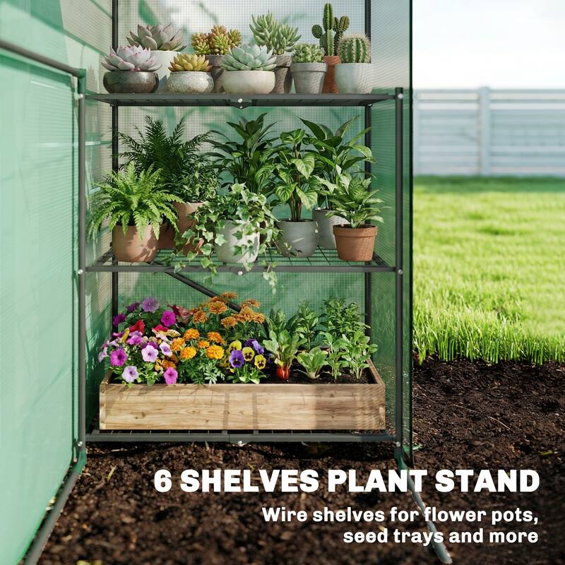 Outsunny 4.7' x 2.3' x 6.2' Small Greenhouse for Outdoors, 3 Tiers 6 Shelves, Portable Greenhouse with UV-resistant PE Cover