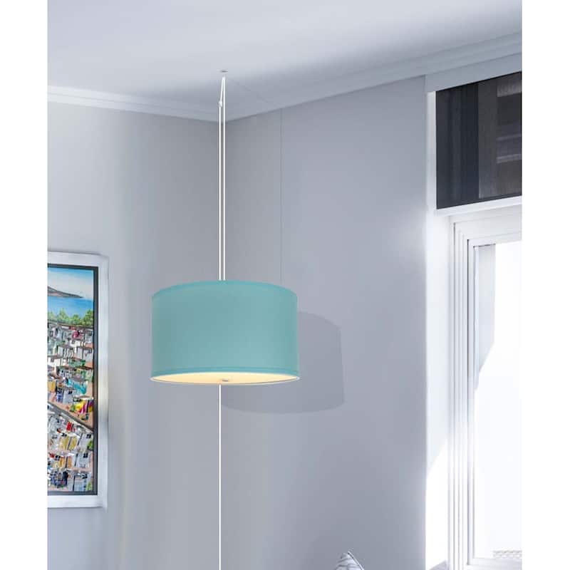 2 Light Swag Plug-In Pendant 16"w Island Paradise Linen Drum with Diffuser, White Cord